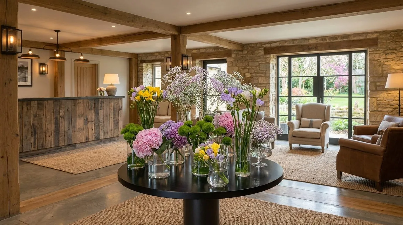 Arreglos florales para el salón de un hotel en Marbella